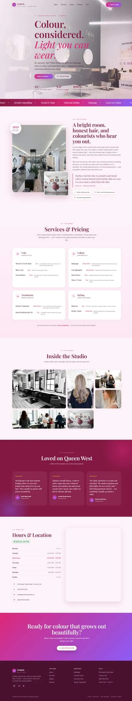 Lumen Hair Studio — full sample website built by WebsiteMill