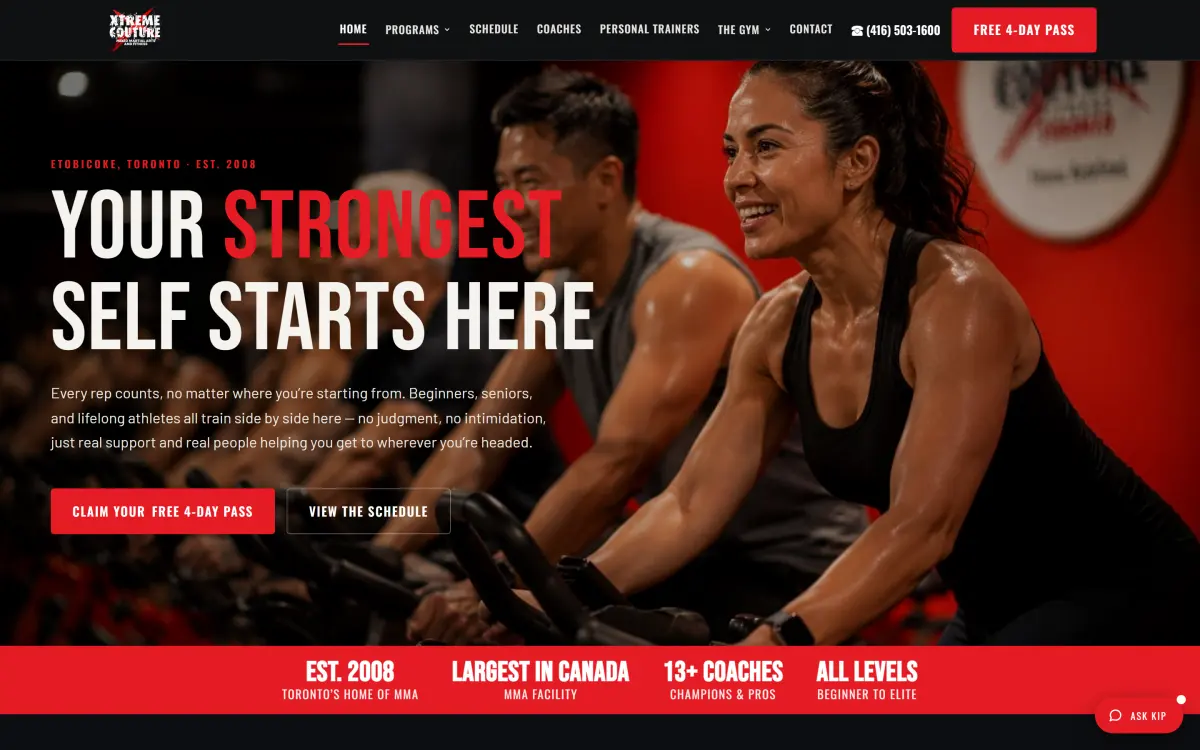The Xtreme Couture Toronto homepage we built.